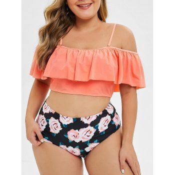 

Plus Size Ruffle High Rise Two Piece Swimwear, Light salmon