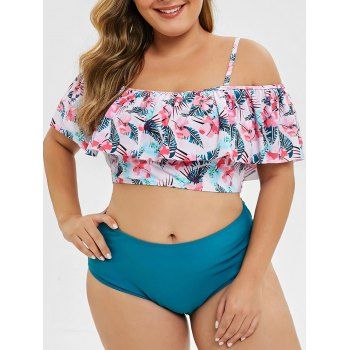 

Plus Size Floral Print Ruffled Two Piece Swimwear, Multicolor