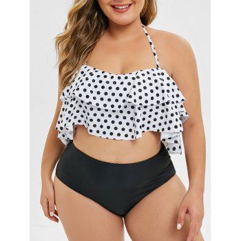 

Plus Size Polka Dot Ruffled Bikini Set, Multicolor a