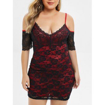 Image of Plus Size Spaghetti Strap Cold Shoulder Lace Dress