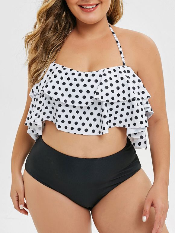Ensemble de Bikini de Grande Taille à Pois à Volants - multicolor A 5X