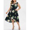 Maxi Robe Fleurie Imprimée de Grande Taille à Col V - Noir L
