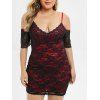 Robe à Bretelle Fine en Dentelle à Epaule Dénudée de Grande Taille - Rouge Vineux L