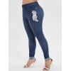 Pantalon Applique Brodé de Grande Taille avec Rivets - Ardoise bleue 4X