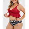 Ensemble de Bikini Ecaille de Poisson Ananas Imprimé de Grande Taille à Volants - Rouge 5X