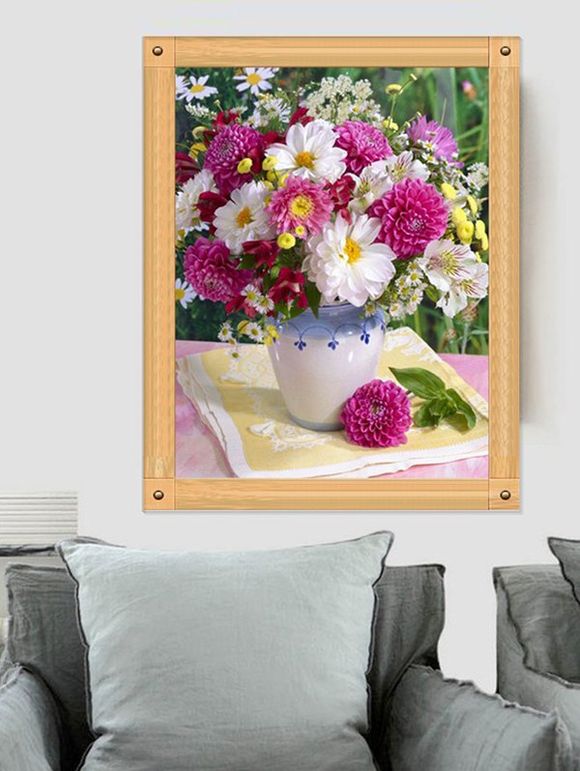 Peinture DIY Fleur et Vase Imprimées Sans Cadre avec Strass - Rose 