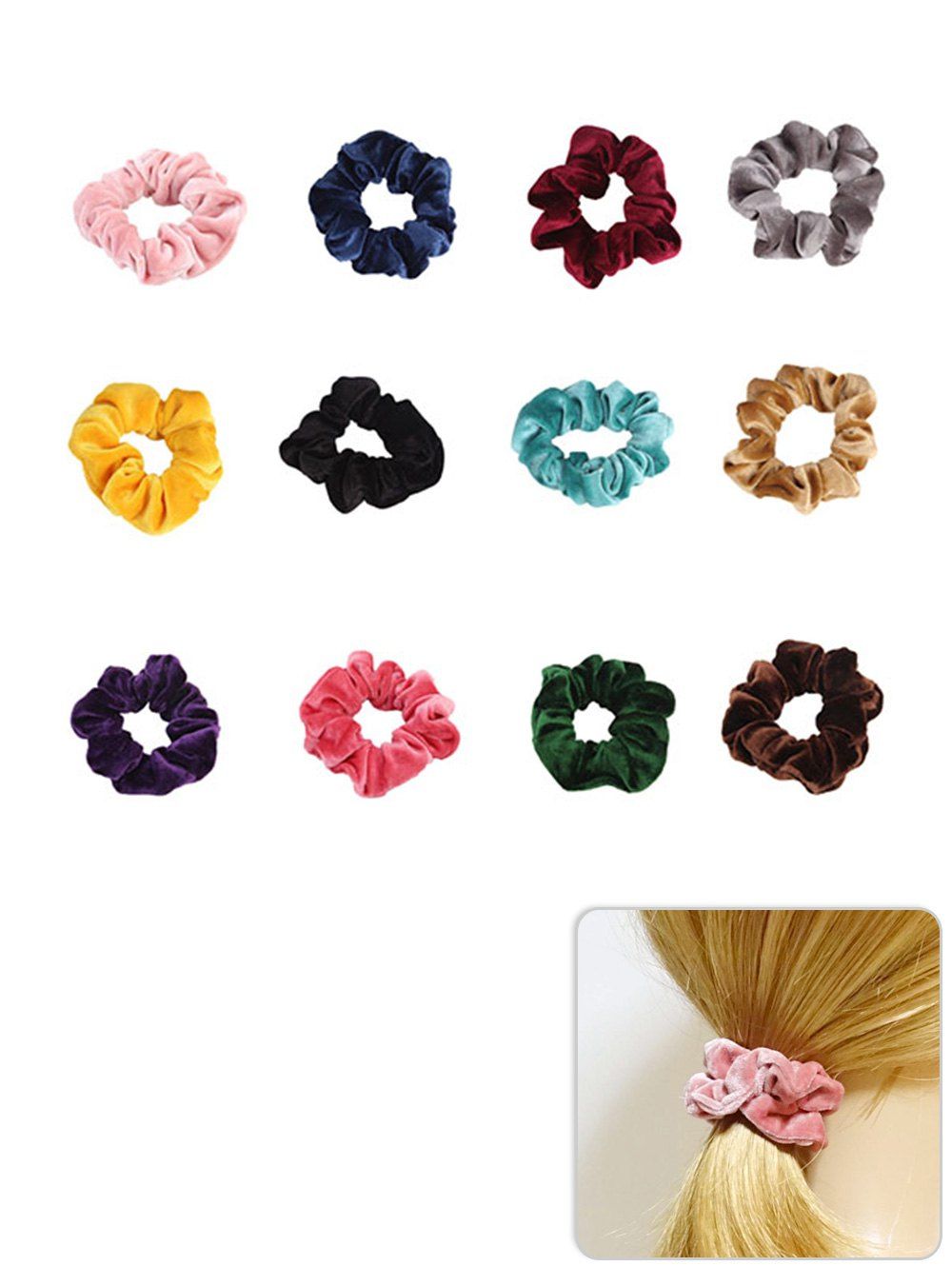 12Pcs Fleece Elastic Scrunchies Set - multicolor A 