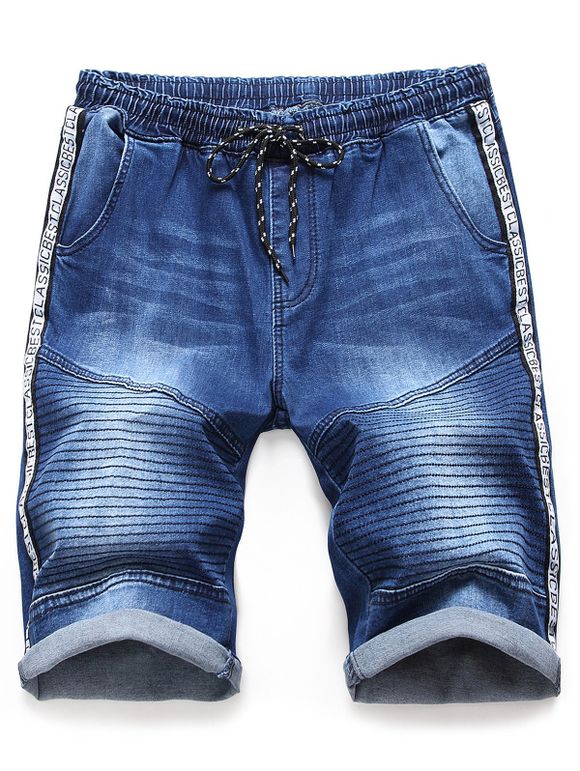 Letter Print Casual Jeans Shorts - DENIM DARK BLUE S