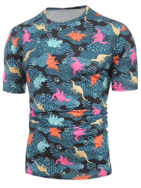 T-shirt Dinosaure Imprimé à Manches Courtes - Ardoise bleue foncée XL