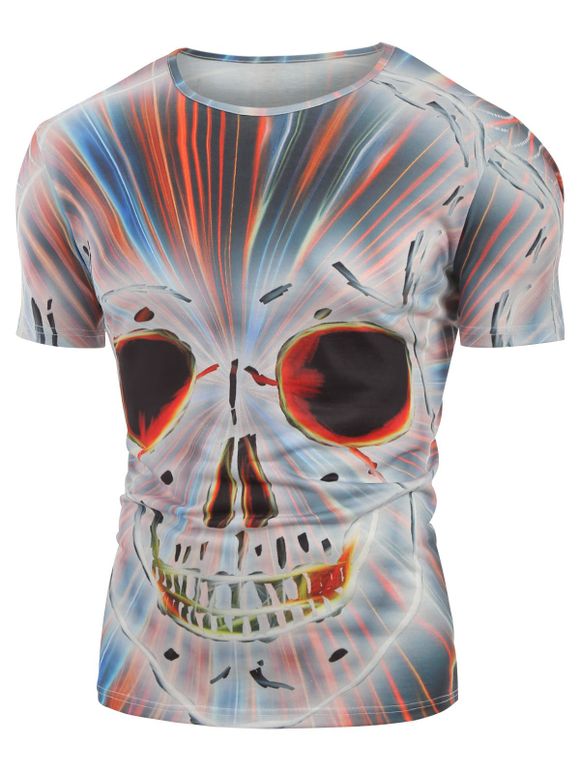 T-shirt Décontracté Crâne Imprimée à Manches Courtes - multicolor A 2XL