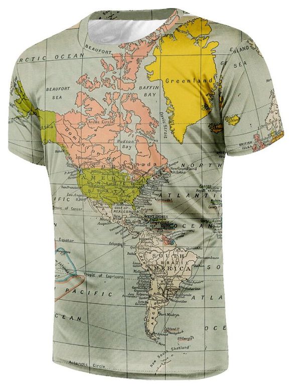 T-shirt Décontracté Carte du Monde Imprimée - multicolor XL