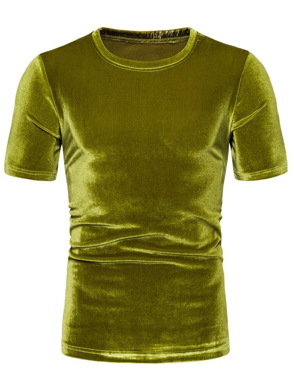 T-shirt en Couleur Unie Manches Courtes à Col Rond - Vert Fougère 4XL
