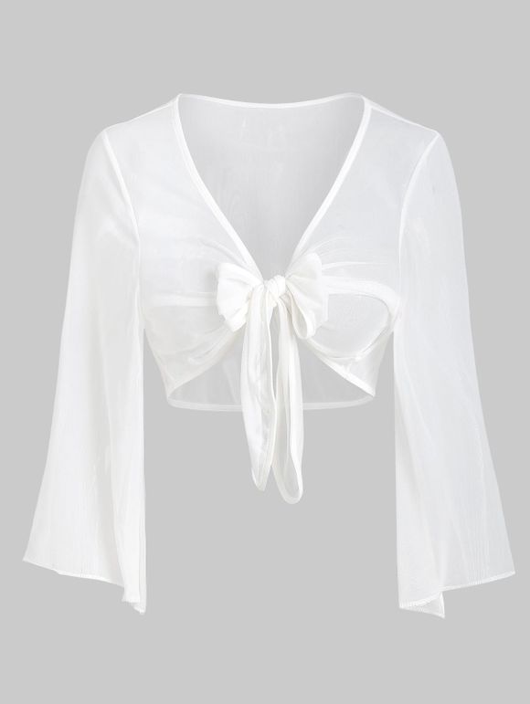 Chemisier Court Transparent Noué de Grande Taille - Blanc 5X