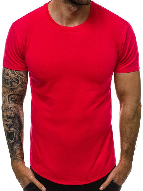 T-shirt Décontracté en Couleur Unie à Col Rond - Rouge XL
