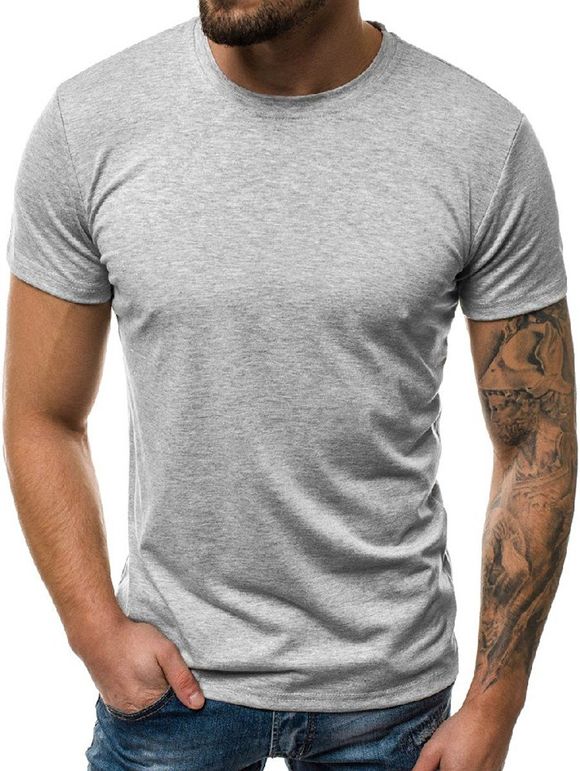 T-shirt Décontracté en Couleur Unie à Col Rond - Nuage Gris XL