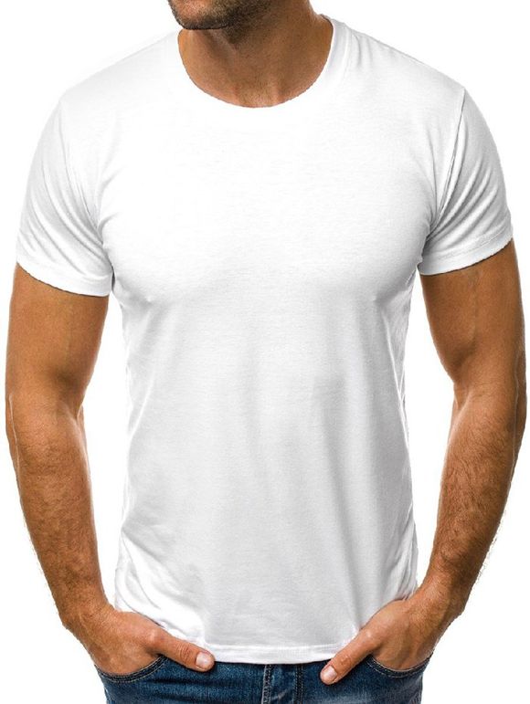T-shirt Décontracté en Couleur Unie à Col Rond - Blanc XL