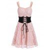 Lace A Line Belted Backless Dress - PINK XL