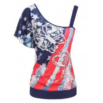 Patriotic American Flag Butterfly Print Blouson T-shirt