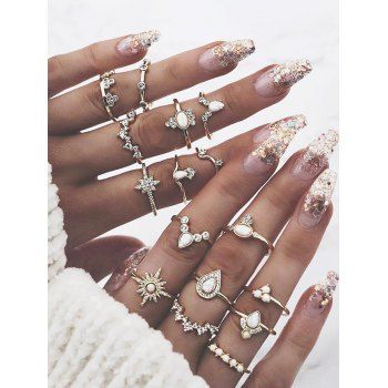 

16PCS Geometric Rings, Gold