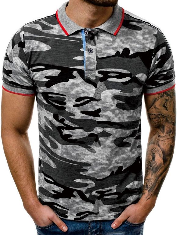 T-shirt Décontracté Motif de Camouflage à Manches Courtes - Nuage Gris L