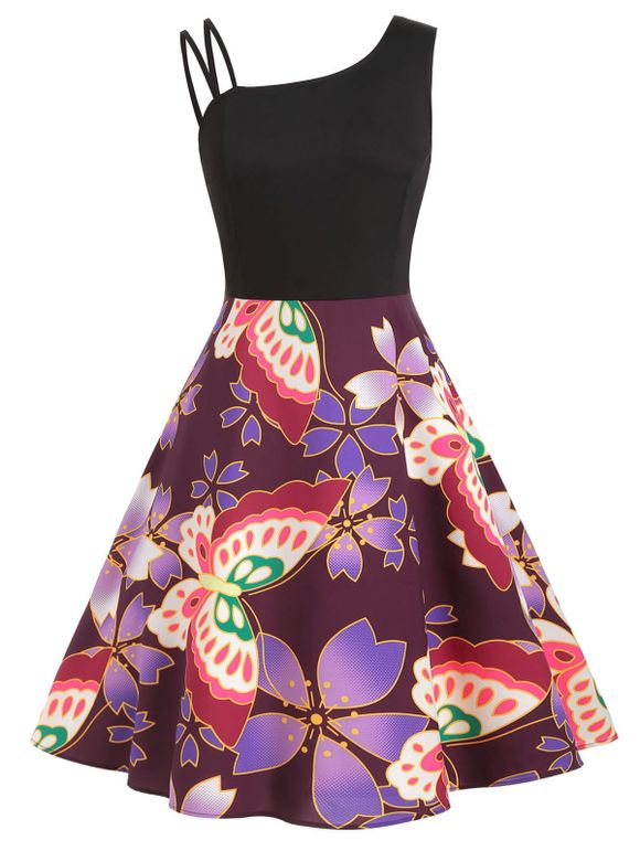 Robe Fleurie à Bretelle Sans Manches de Grande Taille - Noir 4X