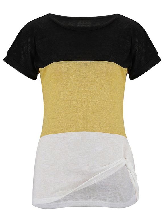 T-shirt Décontracté en Tricot Tordu en Blocs de Couleurs - multicolor XL
