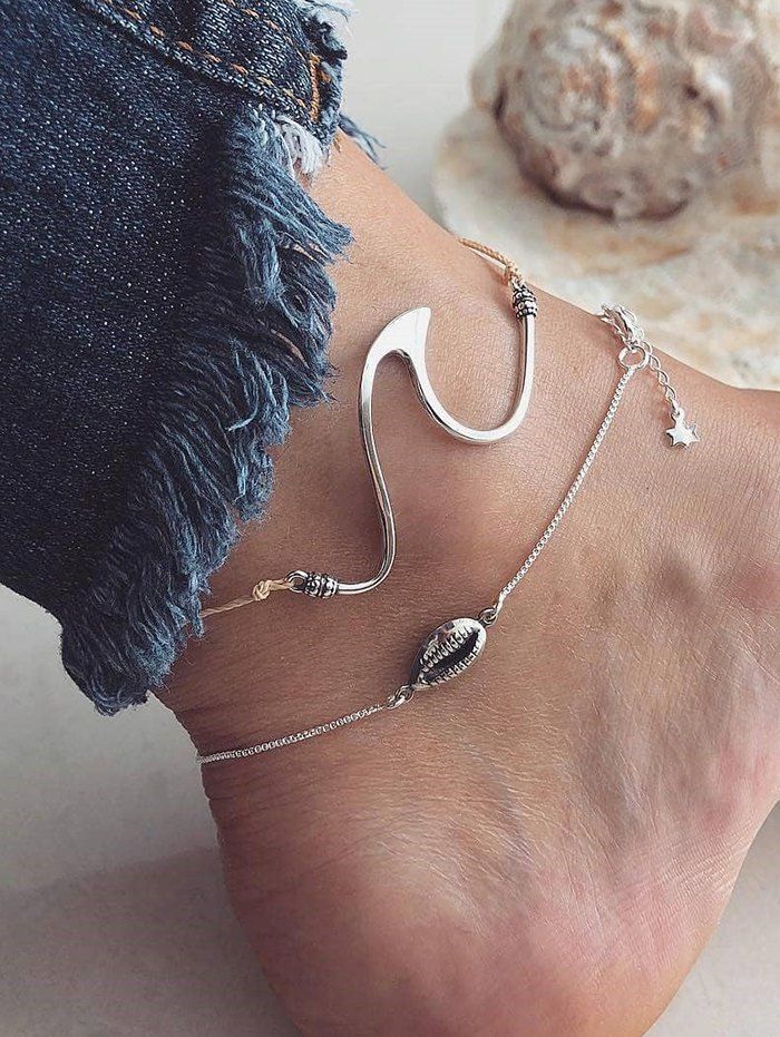 

2PCS Shell Geometric Anklets, Silver