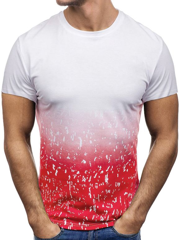 T-shirt Ombre Imprimé à Col Rond - Rouge Lave 2XL