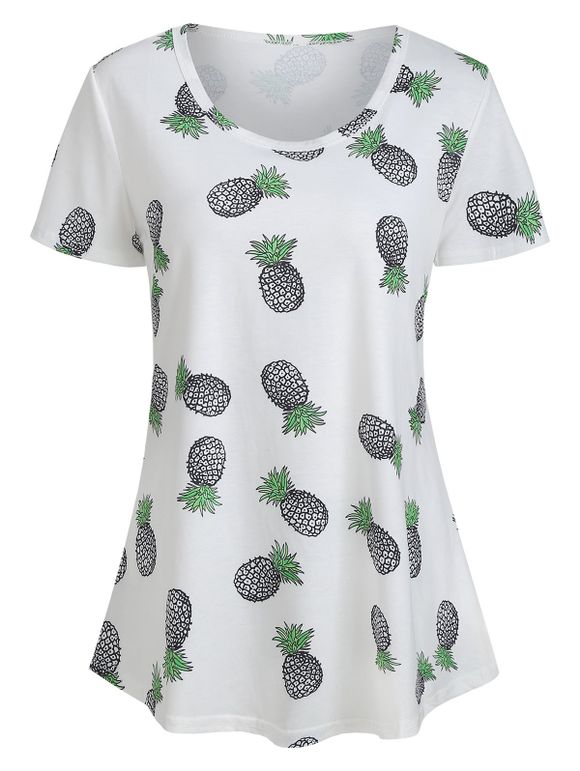 T-shirt Ananas Imprimé à Col Dégagé - Blanc XL