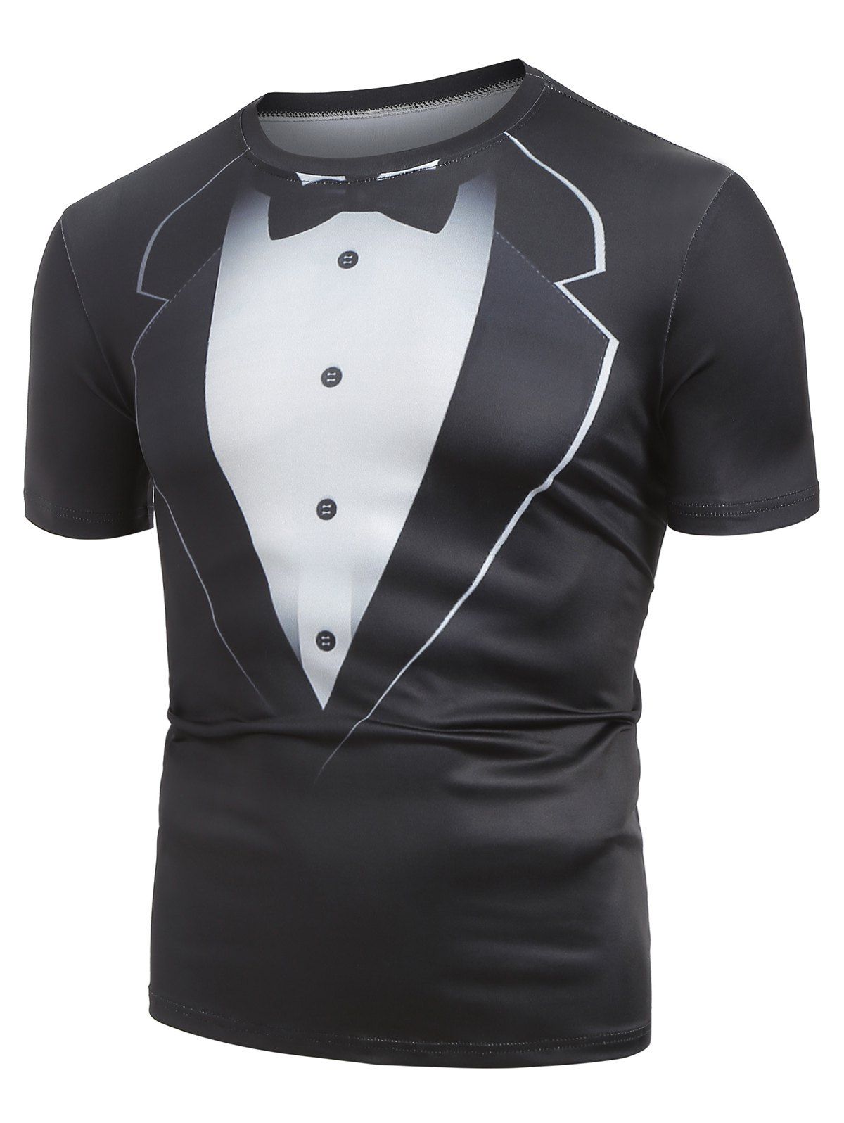 Bow Tie Print Short Sleeve T Shirt - BLACK 3XL