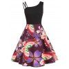 Robe Fleurie à Bretelle Sans Manches de Grande Taille - Noir 4X