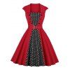 Polka Dot Panel Button Dress Années 1950 - Rouge XL
