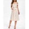 Ruffled Off Shoulder Belted A Line Dress - APRICOT XL