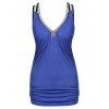 Débardeur Plissé Plongeant Grande Taille à Paillette - Bleu Cobalt 4X