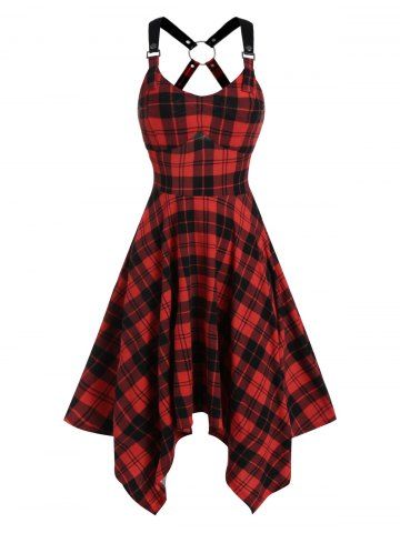 Robe Mouchoir à Carreaux Imprimé Sans Manches