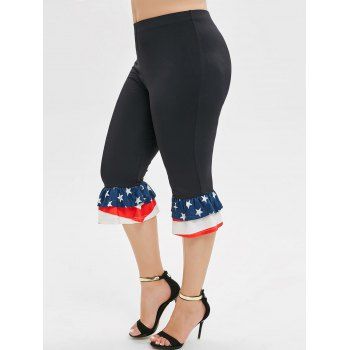 

American Flag Flounces Layered Plus Size Pants, Black
