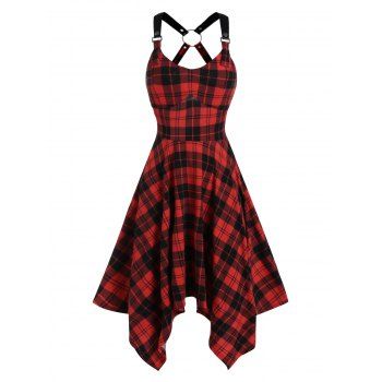 

Sleeveless Plaid Print Handkerchief Dress, Red