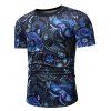 T-shirt Fleuri Tribal Imprimé à Manches Courtes - Bleu XL