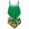 Vacation Tankini Swimwear Tummy Control Swimsuit Sunflower Cut Out Ruched Beach Bathing Suit - YELLOW XL