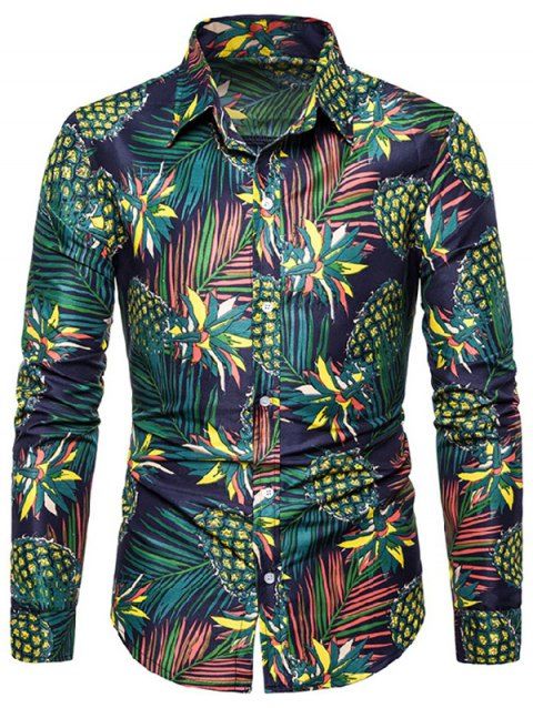 [59% OFF] 2019 Pineapple Leaf Print Long Sleeve Shirt In CADETBLUE ...