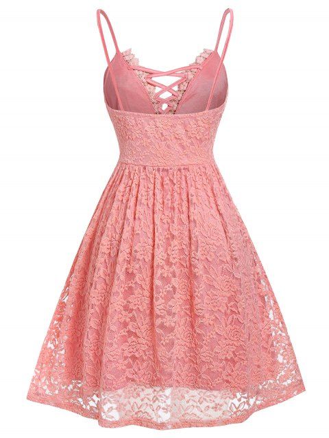 [32% OFF] 2019 Plus Size Lace Criss Cross Cami Dress In LIGHT CORAL ...