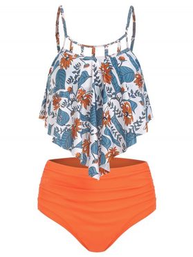 Floral Print Cut Out Ruched Tankini Set