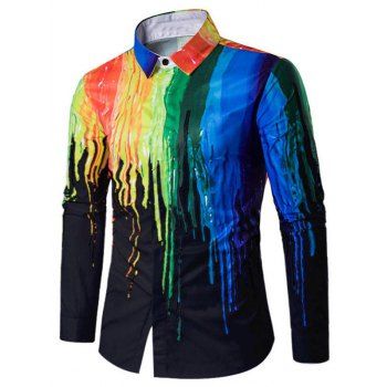 

Casual Paint Splatter Long Sleeve Shirt, Black