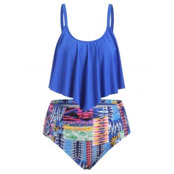 

Plus Size Ruffled High Waist Tankini Set, Ocean blue