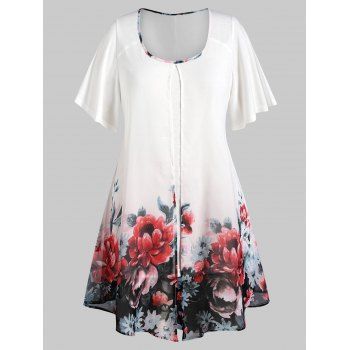 

Plus Size Floral Print Overlay Peasant Top, White