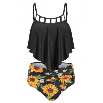 Cut Out Sunflower Overlay Tankini Set