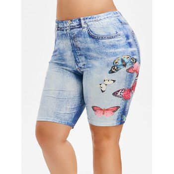 

3D Butterfly Jean Print Plus Size Shorts, Light slate blue