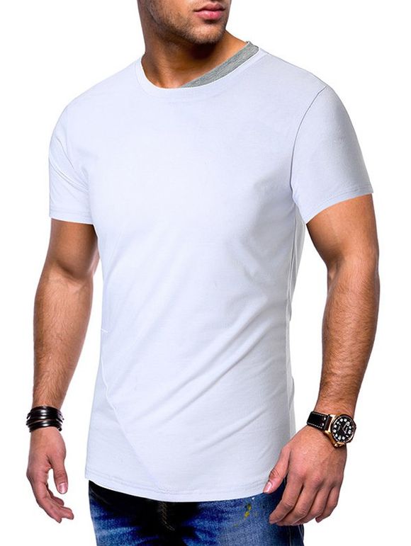T-shirt Zip Design à Col Jointif - Blanc 3XL