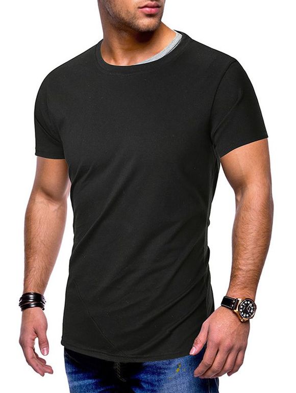 T-shirt Zip Design à Col Jointif - Noir 3XL