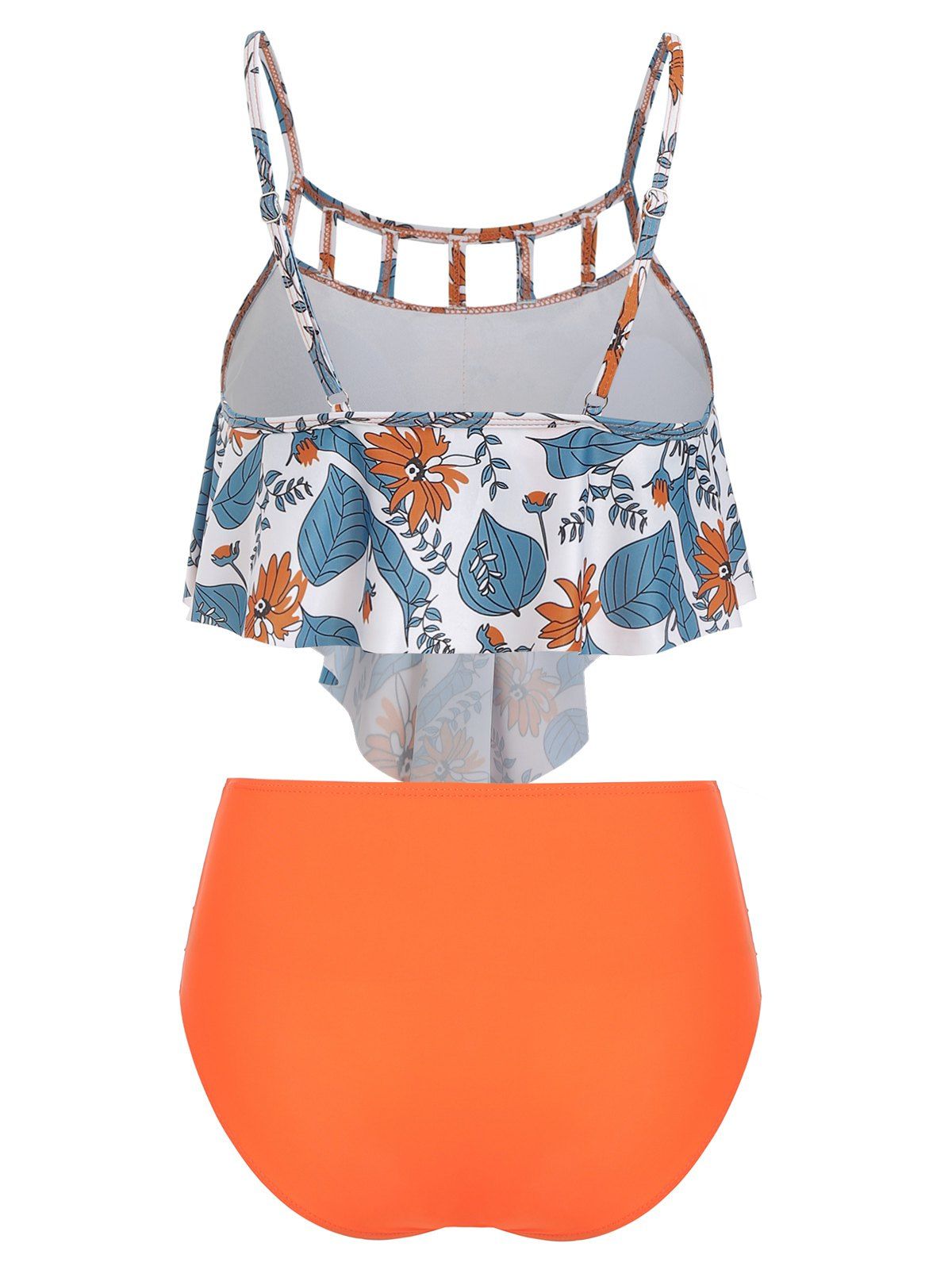 [30% OFF] 2021 Floral Print Cut Out Ruched Tankini Set In PUMPKIN ...